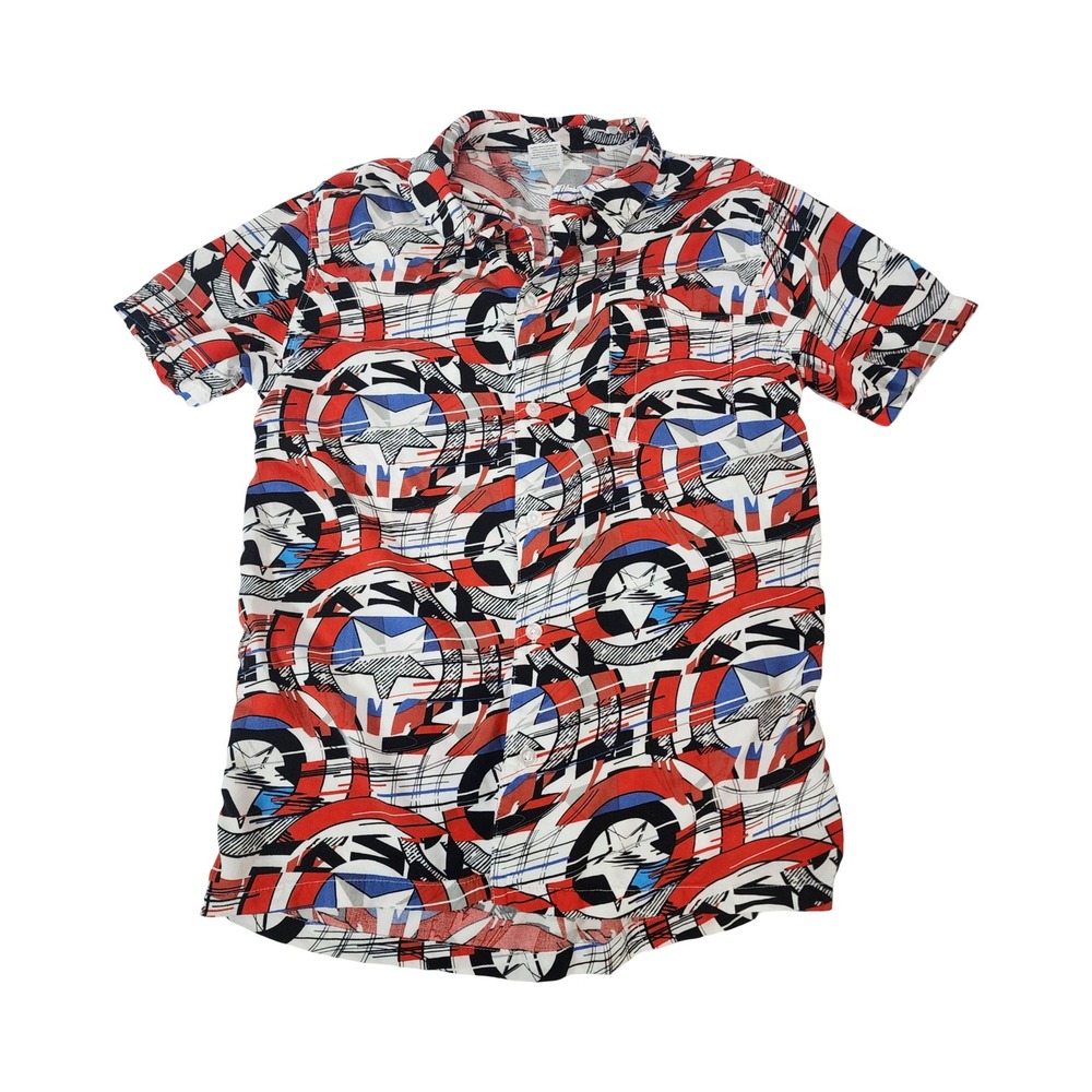 Marvel Captain America Shield All Over Print Button Down Shirt Mens Small S Red